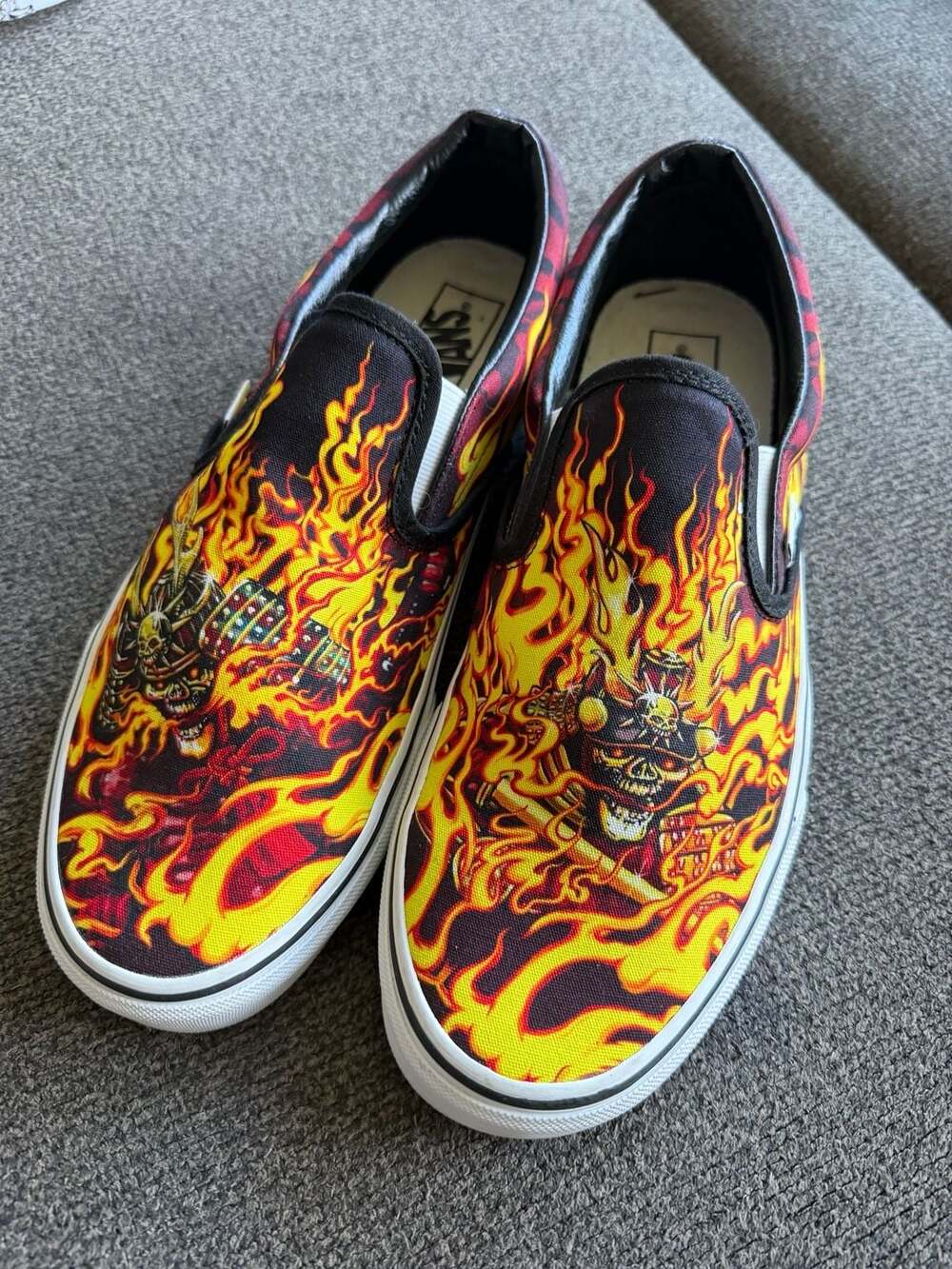 Vans Classic Slip-On 'Samurai Rising' Skull Flame Sneakers